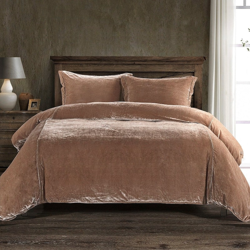 HiEnd Accents Stella Faux Silk Velvet Romantic Western 3 Piece Duvet Cover Set - Dusty Rose - Queen