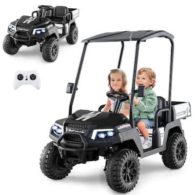 Costway 24V 7AH Kids Golf Cart 4WD 2 Seater Ride on Car with Sun Shade