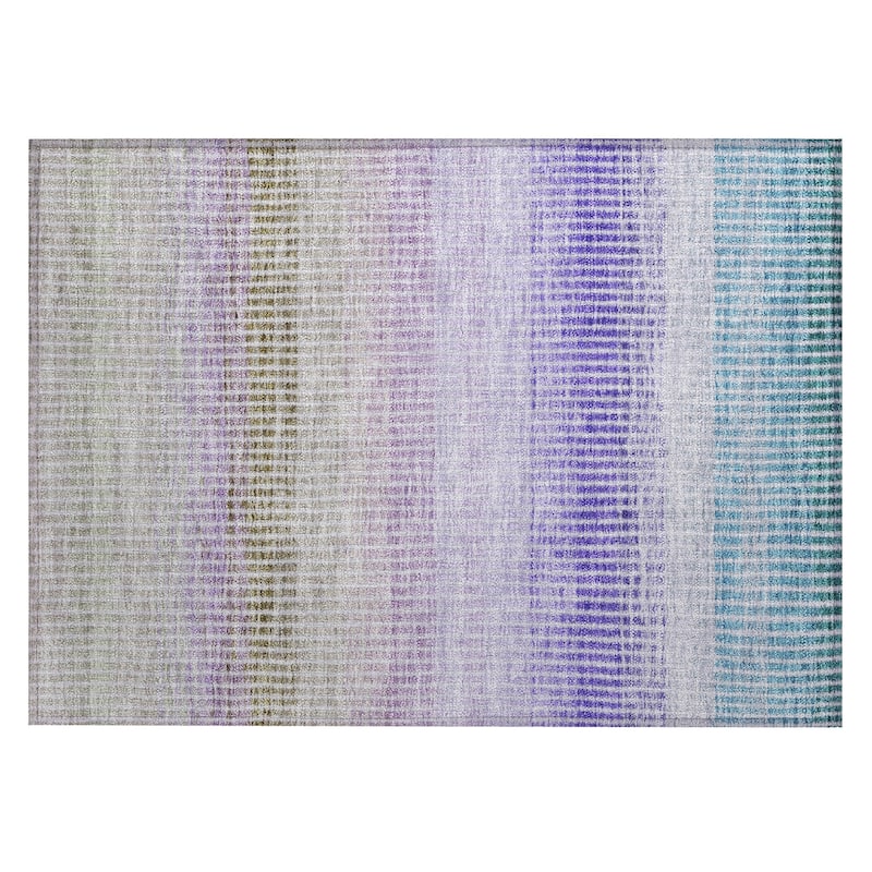 Machine Washable Indoor/ Outdoor Contemporary Stripes Chantille Rug