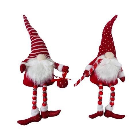 Plush Santa Shelf Sitter with Bead Legs Set of Two 17" - 17"H x 7"W x 3"D