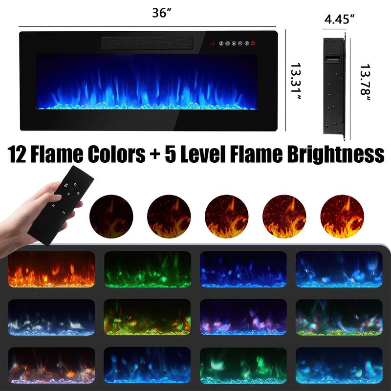 BOSSIN 70 Fireplace TV Stand with 36 Electric Fireplace， LED Light Entertainment Center Modern 2-Tier TV Console Stand