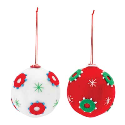 Embroidered Christmas Ball Ornaments 3.5" (90mm) Multi-Color 12ct