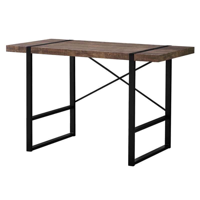 Wood Veneer Computer Desk with Black Metal Base and Rectangular Shape