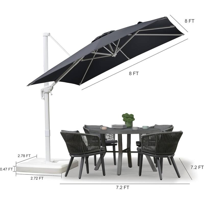 PURPLE LEAF White Square Cantilever Patio Umbrella With Base