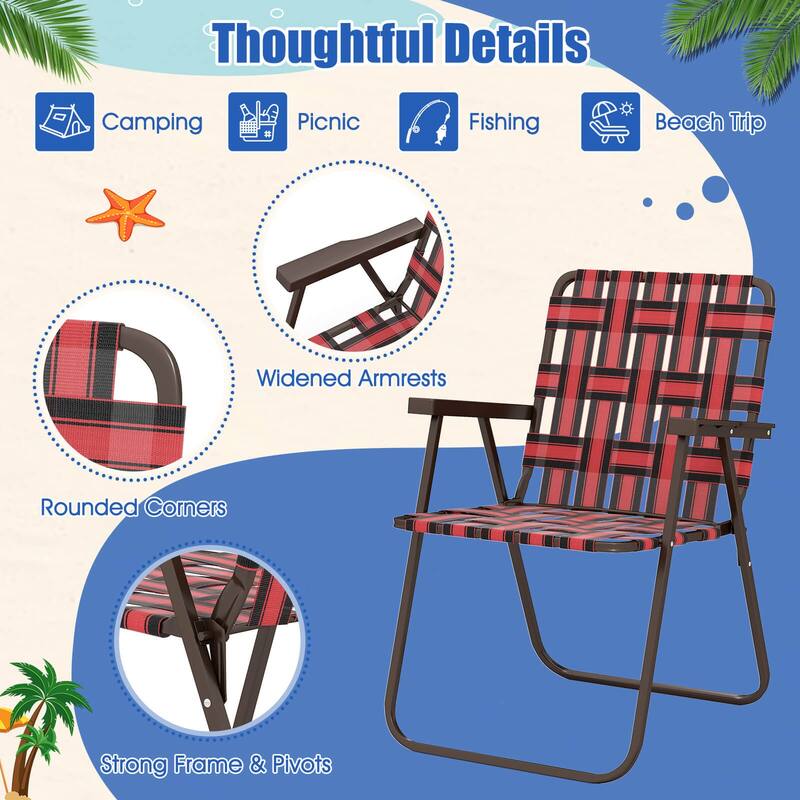 Costway Folding Beach Chairs Set of 2 with Armrests for Adults Loads