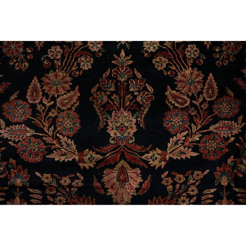 Hand Knotted Oriental 100% Wool Carpet Traditional Floral Navy Blue & Blues Sarouk Area Rug - 17' 3'' X 11' 4''
