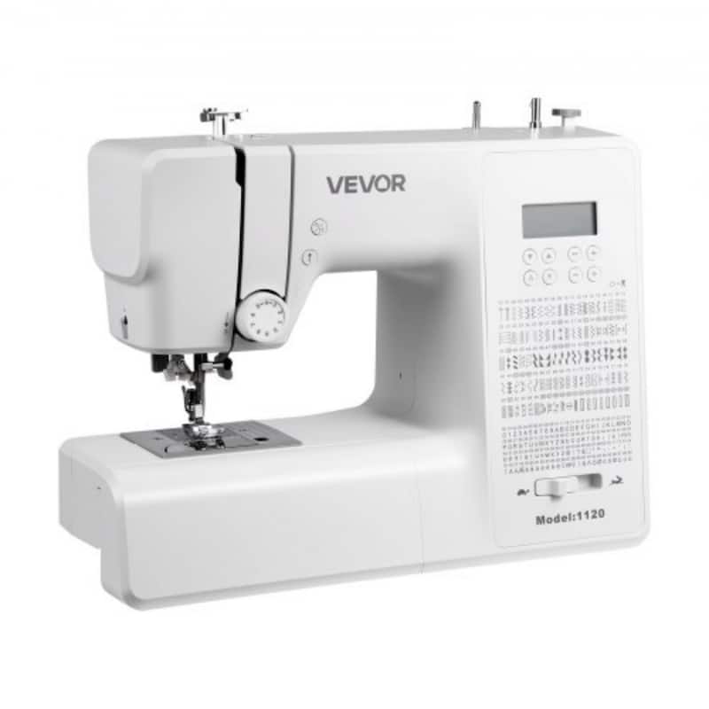 White Electronic Sewing Machine with 200 Built-In Stitches and LCD Display Adjustable Speed