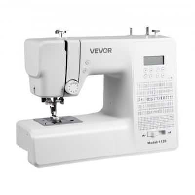 White Electronic Sewing Machine with 200 Built-In Stitches and LCD Display Adjustable Speed