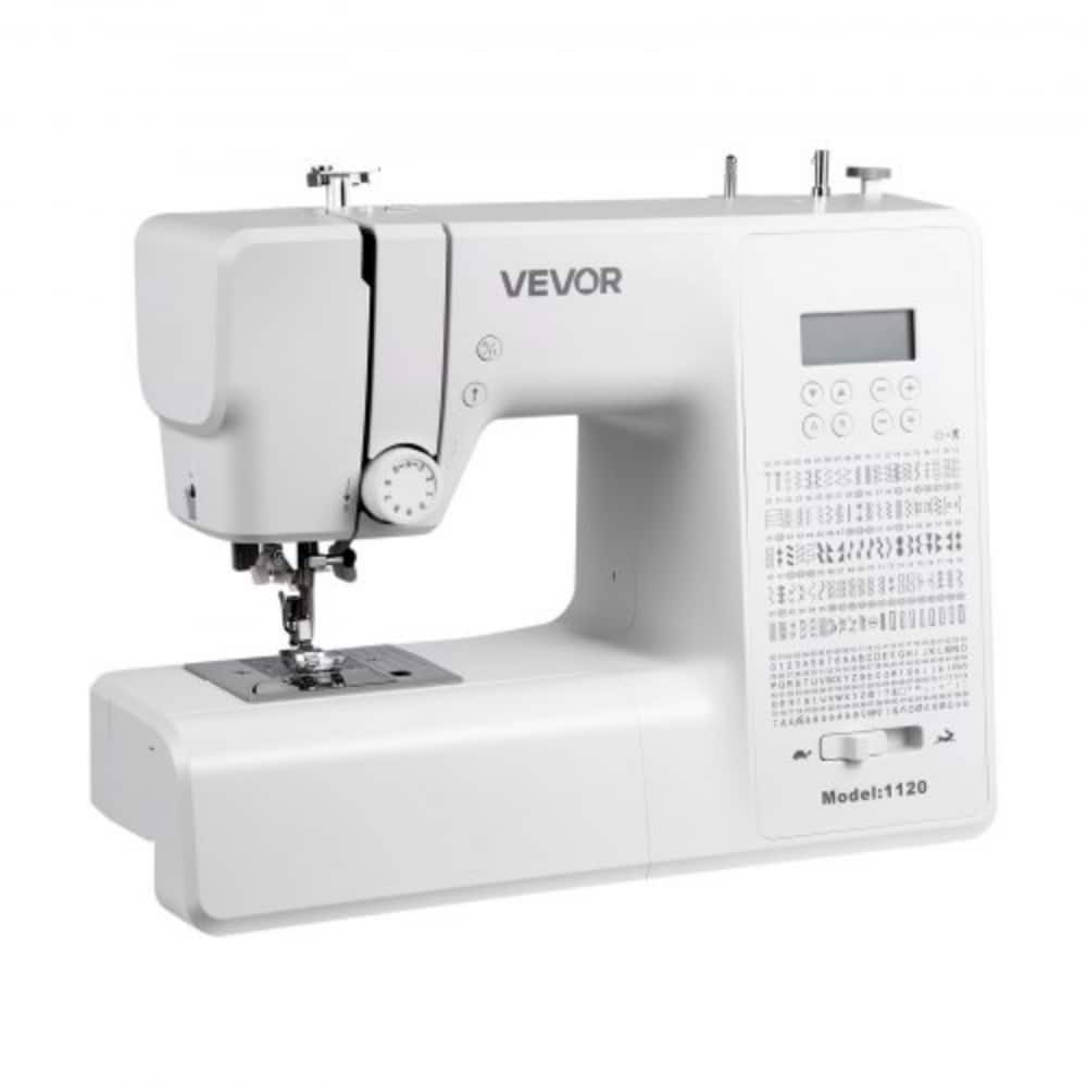 White Electronic Sewing Machine with 200 Built-In Stitches and LCD Display Adjustable Speed