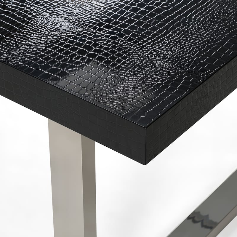 A&X Skyline Modern Black "Krocodile" Lacquer Extendable Dining Table
