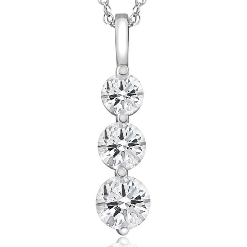 2 Ct Three Diamond Pendant White Gold 3 Stone Lab Grown Necklace