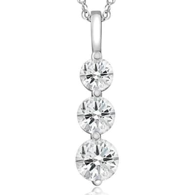 2 Ct Three Diamond Pendant White Gold 3 Stone Lab Grown Necklace