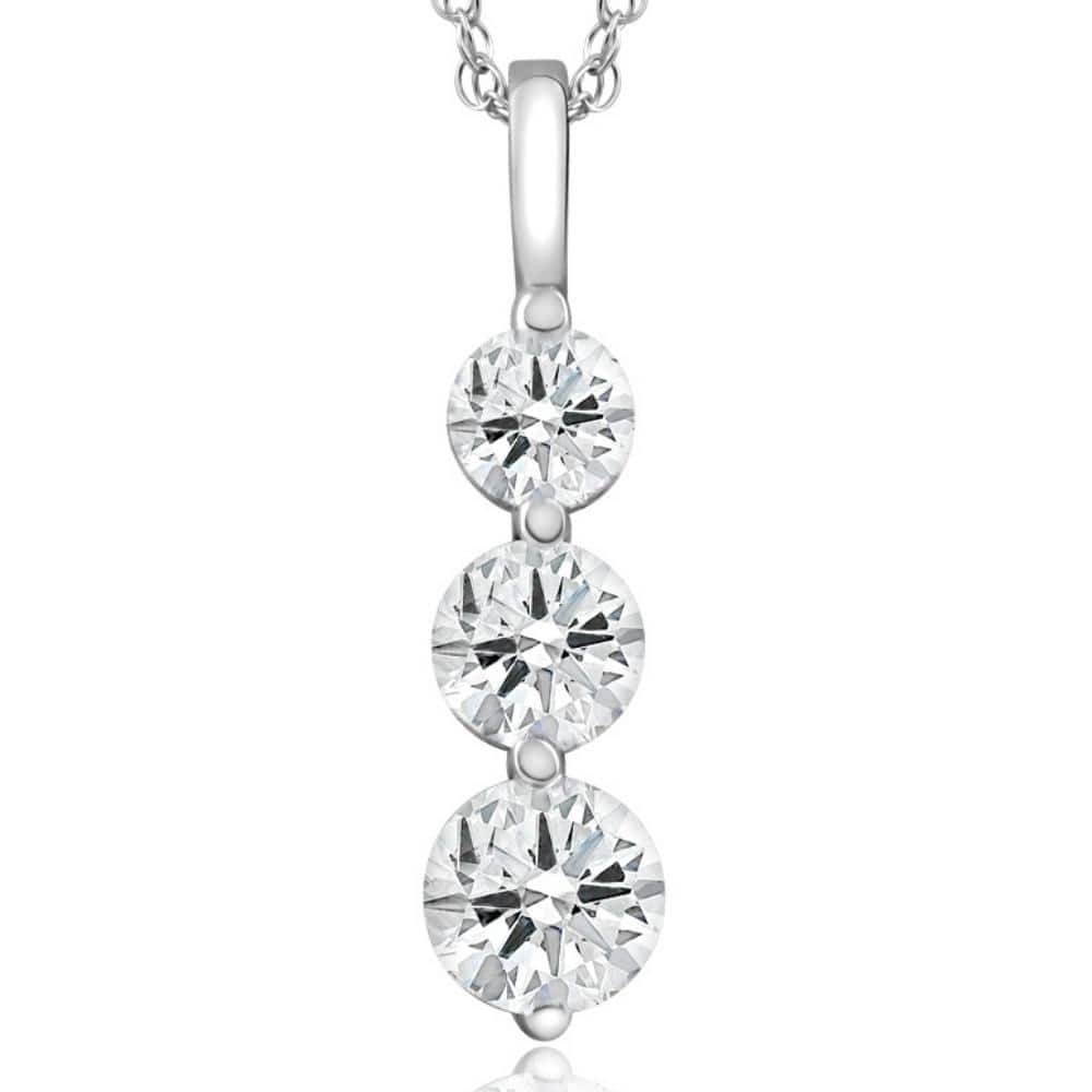 2 Ct Three Diamond Pendant White Gold 3 Stone Lab Grown Necklace