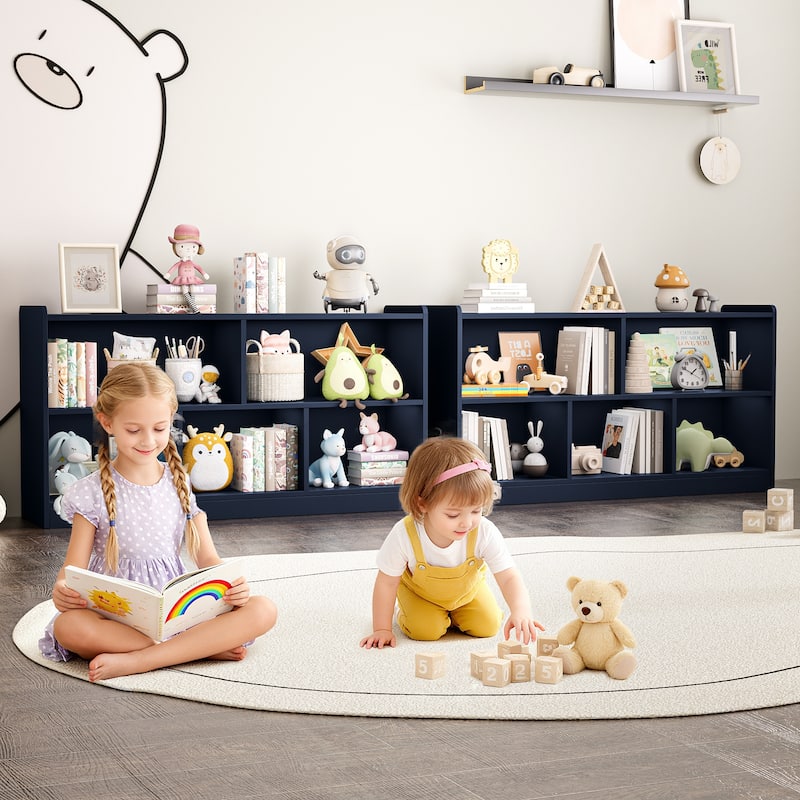 Wooden Storage Cabinet with 5 Sections, Montessori Kids Bookshelf and Toy Organizer for Nursery, Playroom & Classroom