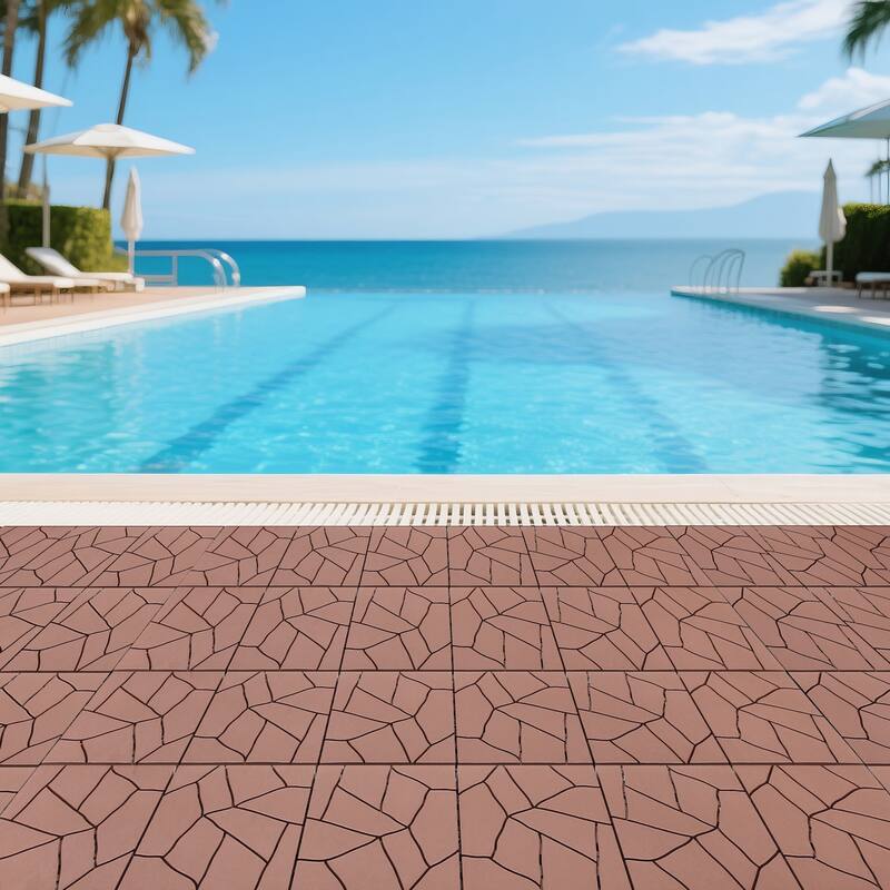 Stone Style 12" Patio Deck Tiles, DIY Module Interlocking Decking Tiles Floor Tile Outdoor and Indoor, 44pcs