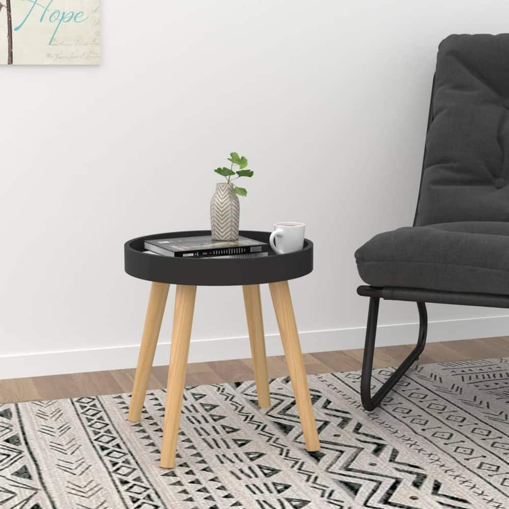 vidaXL Side Table Round End Coffee Table Engineered Wood and Solid Wood Pine - 15"x15"x15.7"