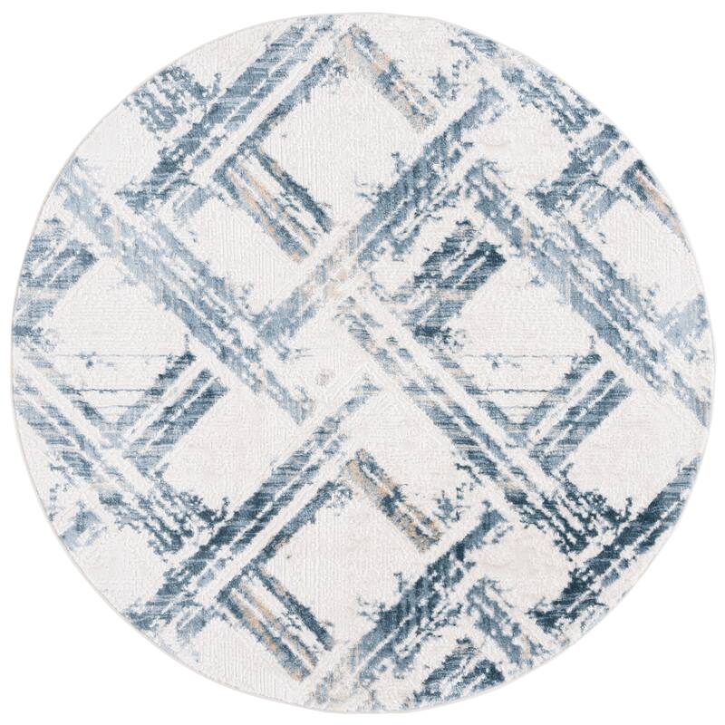 SAFAVIEH Kingston Irja Modern & Contemporary Rug - 6'7" Round - Blue/Ivory