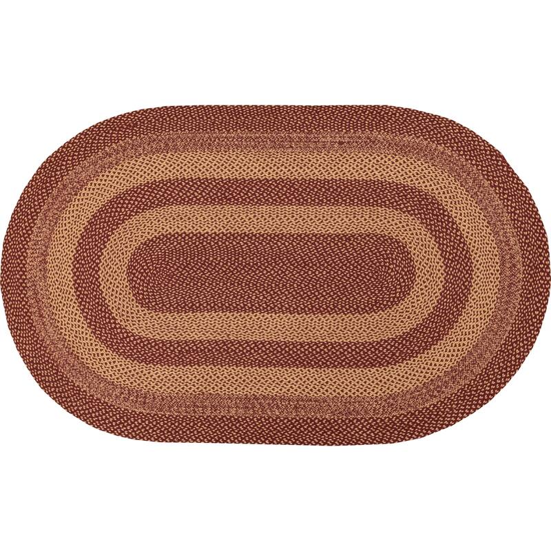 Burgundy Tan Jute Rug Oval w/ Pad 60x96 - 5' x 8' Oval