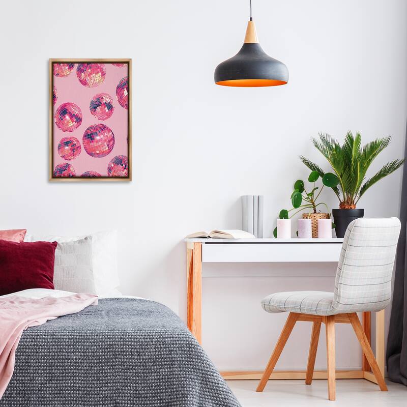 Stupell Vivid Pink Disco Pattern Framed Floater Canvas Wall Art Design By LSR Design Studio