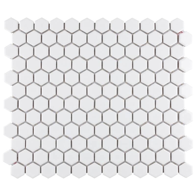Merola Tile Metro 1" Hex Glossy White 10-1/4" x 11-7/8" Porcelain Floor and Wall Tile