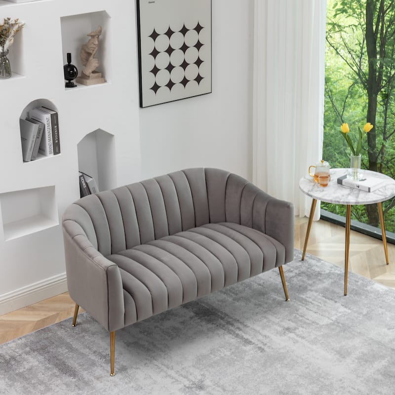 SEYNAR Modern Glam Comfy 50" Metal Legs Curved Sofa 2 Seaters Loveseat with Tufted Back