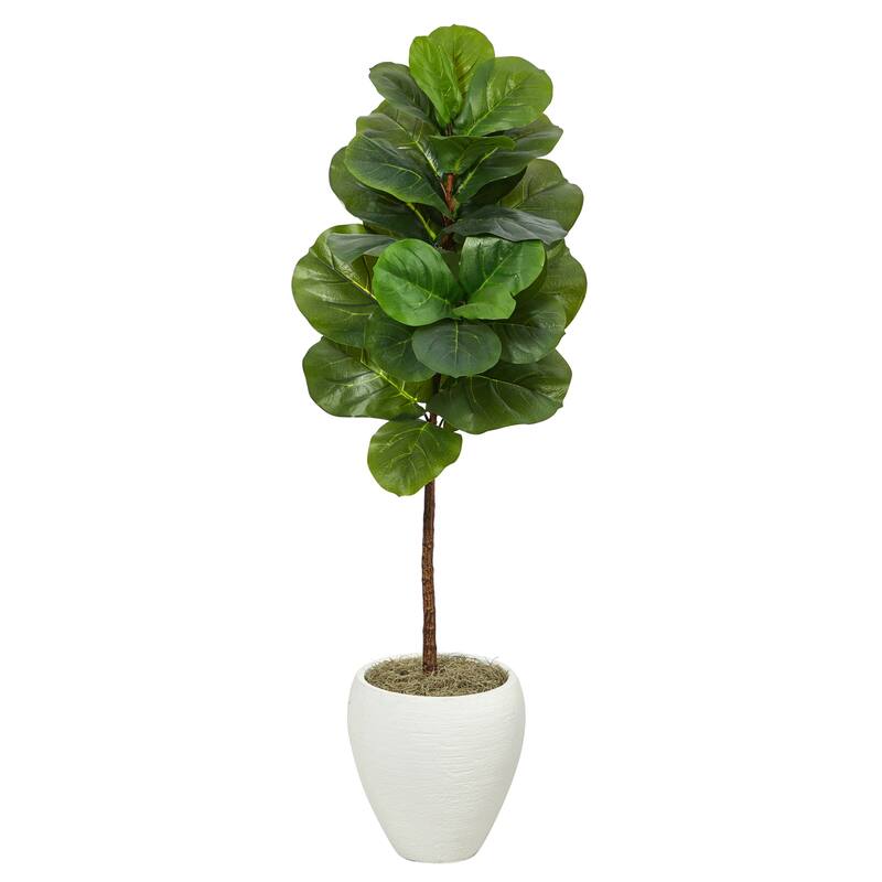 Artificial Fig Tree with Planter - 52" Faux Tree Indoor Greenery Home Decor - Green - 61 Inches and Over