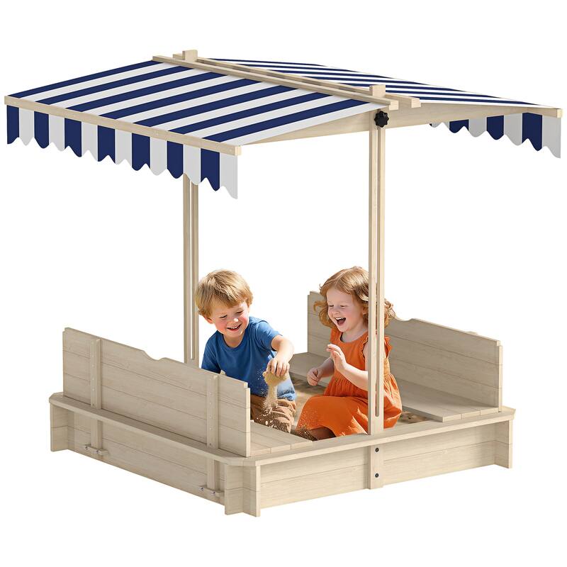 Outsunny Kids Sandbox with Cover, Outdoor Wooden Sandbox with Canopy - 41.75" x 41.75" x 47.75"
