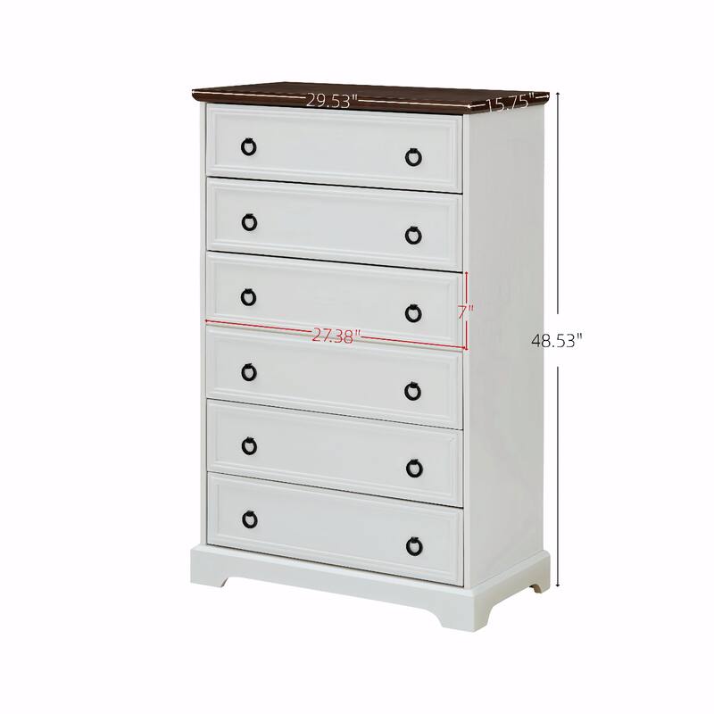 Contemporary 6-Drawer Dresser, Tall Chest with Easy-Pull Handles, Textured Borders for Living Room, Hallway