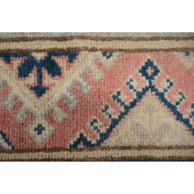 Hand Knotted Oriental 100% Wool Carpet Traditional Geometric Beige & Ivories Kazak Runner Rug - 16' 4'' X 2' 11''