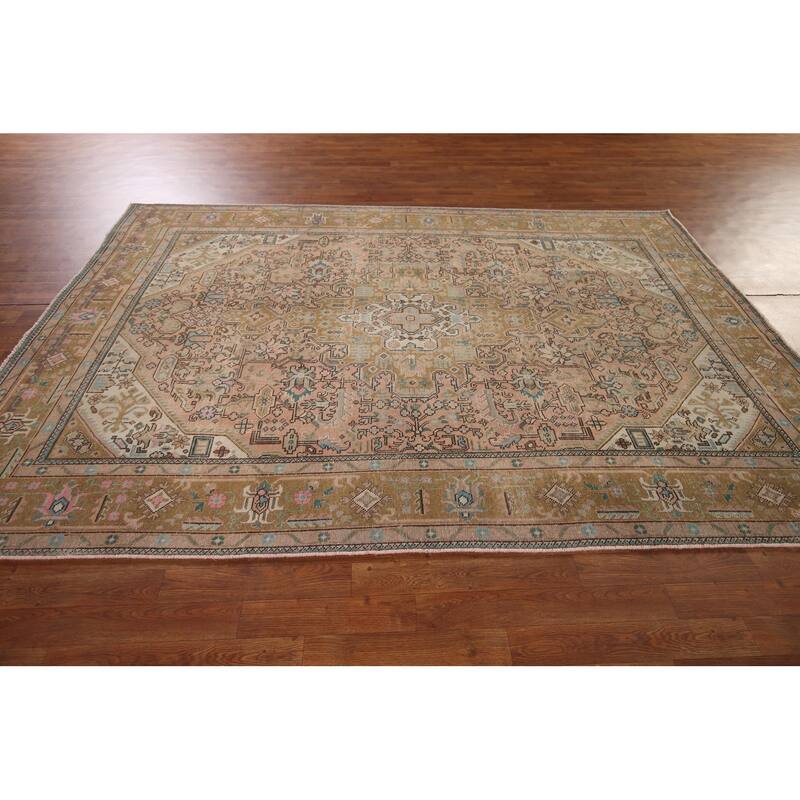 Distressed Tabriz Persian Vintage Area Rug Hand-Knotted Wool Carpet - 6'5" x 9'3"