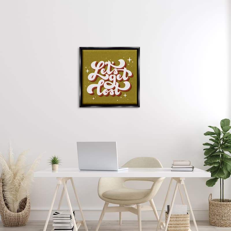 Stupell Let's Get Lost Retro Lettering Framed Floater Canvas Wall Art Design By Sarah Hickman