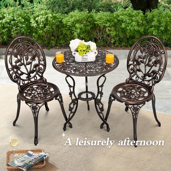 Belleze 3 piece bistro outdoor patio set rose design weather resistant round table 2 2025