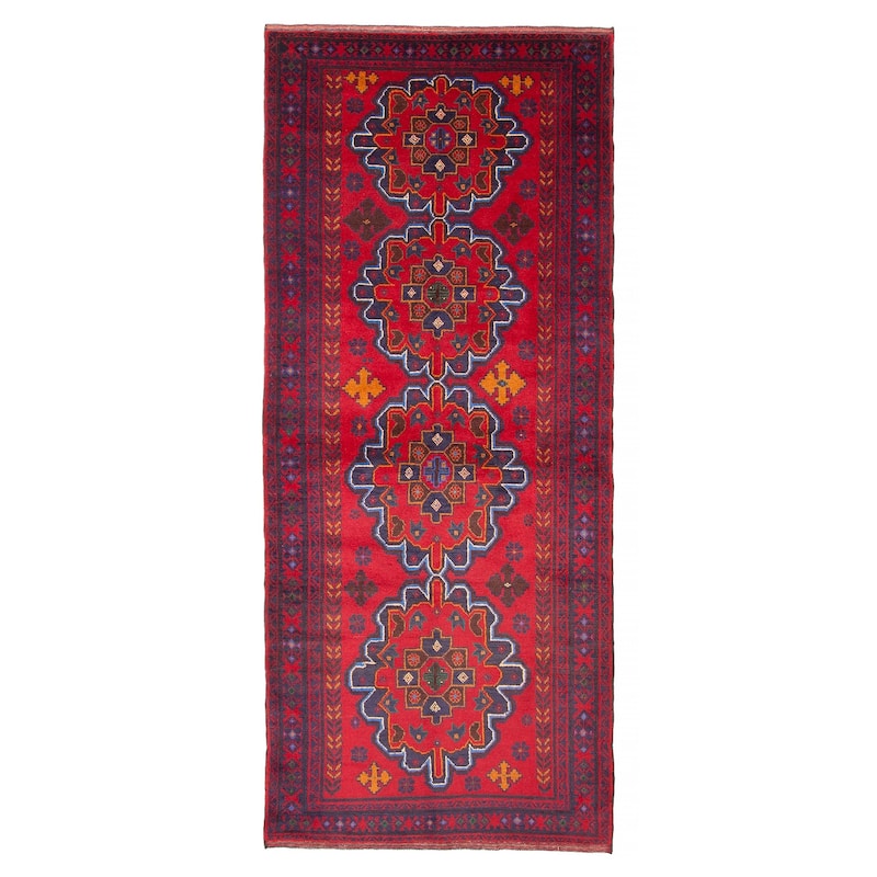 ECARPETGALLERY Hand-knotted Teimani Red Wool Rug - 3'9 x 9'0 - Red - 3'9 x 9'0