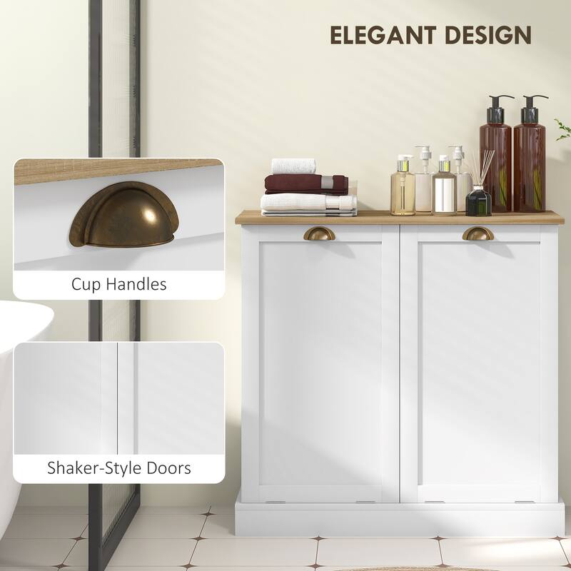 White Dual Tilt Out Laundry Hamper Cabinet with Removable Baskets Shaker Style - 32.7" W x 14.4" D x 31.5" H