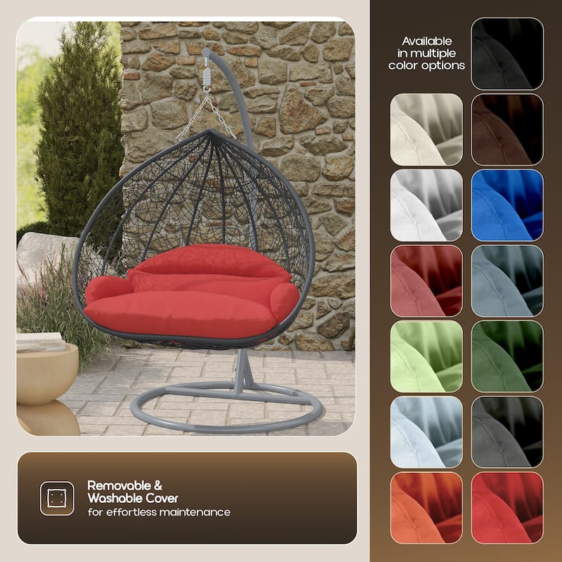 2-Person Egg Swing Chair in Grey Stainless Steel 2-Seater Porch Swing for Outdoor and Indoor - 77.95" Height