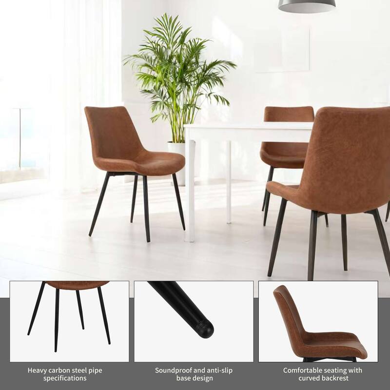 Modern Dining Chairs Set of 4, Upholstered Faux Leather Cushion Seat and Sturdy Metal Legs (4 Chairs)