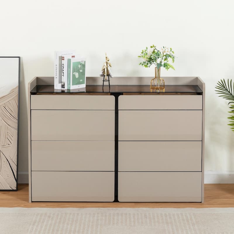 Bluetooth-Controlled 6-Drawer Dresser with Toughened Glass and Arc-Corner Design