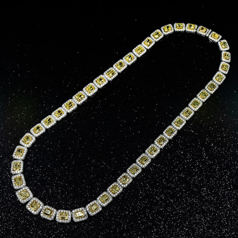 House Of Leon 18K White Gold Canary Yellow Diamond Square Link Chain 38.72ct