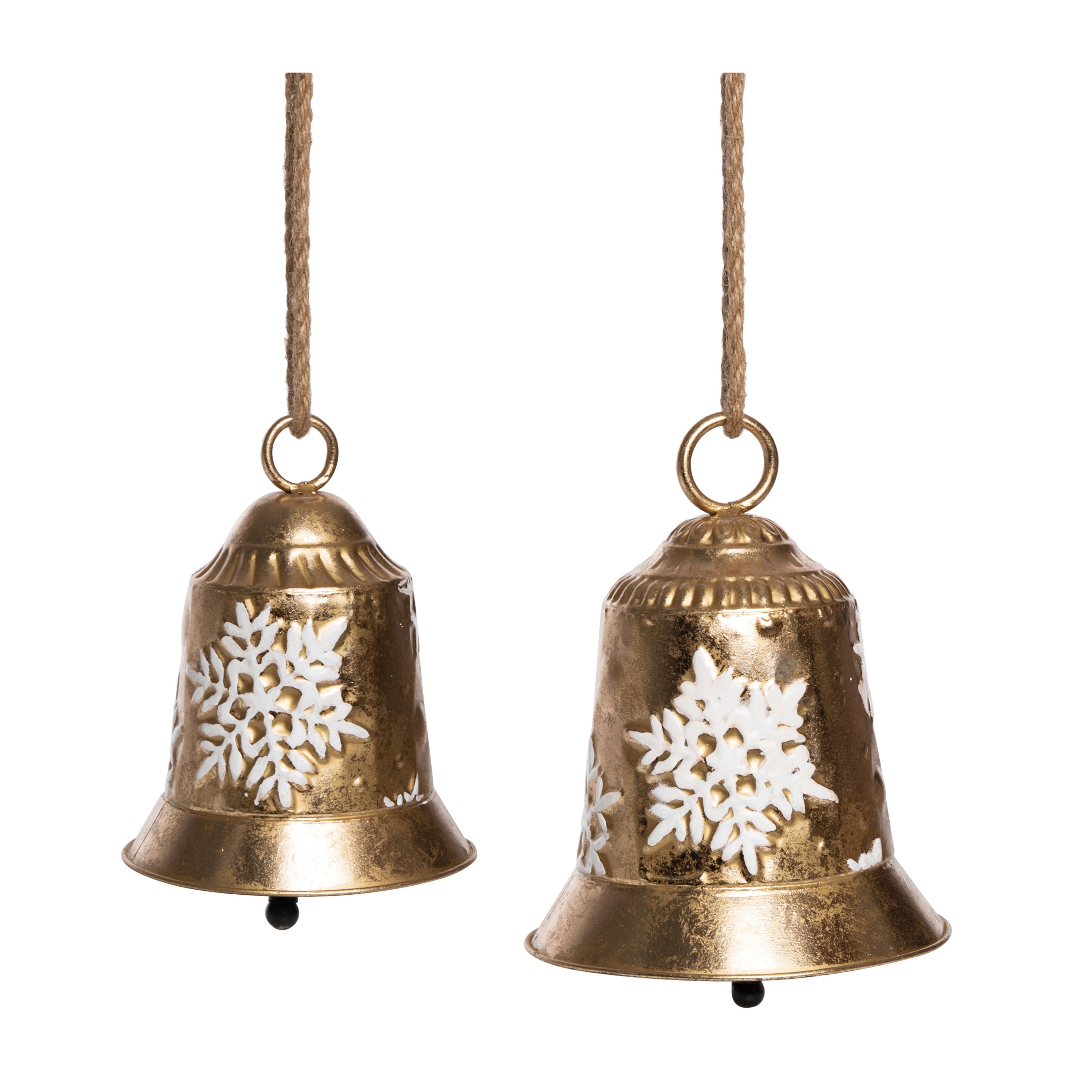 Transpac Metal 9 in. Gold Christmas Embellished Snowflake Bells Set of 2