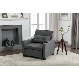 Dark Grey Linen 3-in-1 Chaise Lounges Pull-out Futon Bed w/ USB Ports