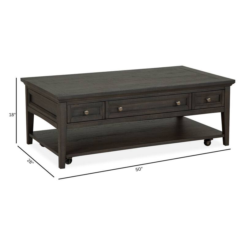 Magnussen Home Westley Falls Graphite Rectangular Cocktail Table with Casters - 50''W x 28''D x 18''H