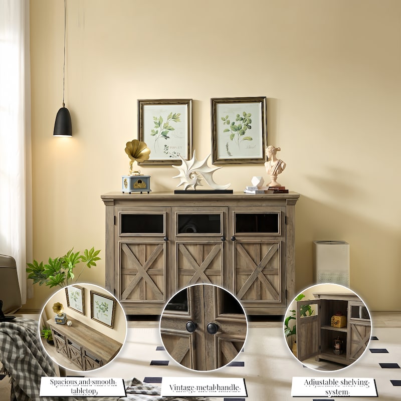 Storage Cabinet Buffet Sideboard w/ Removable Shelves, Wine Cabinet Console Table TV Stand for Dining Room Entryway, Gray Wash