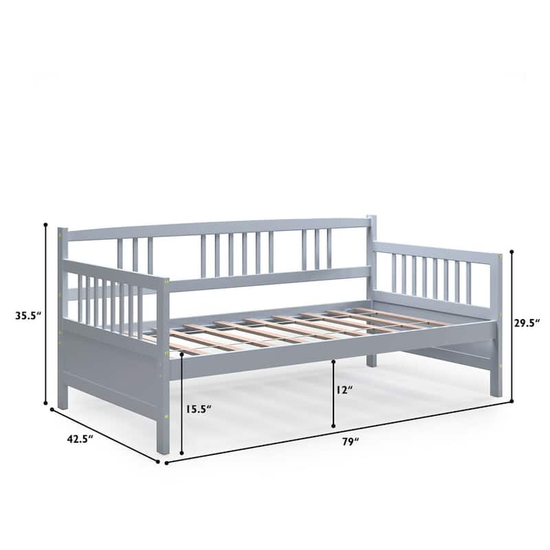 Gymax Twin Size Wooden Slats Daybed Frame Support Platform W/Rails