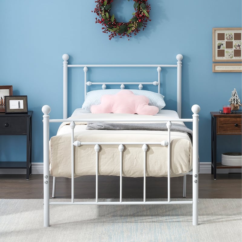Victorian Platform Bed Frame With Headboard and Footboard Twin/Full/Queen Size Beds - White - Twin