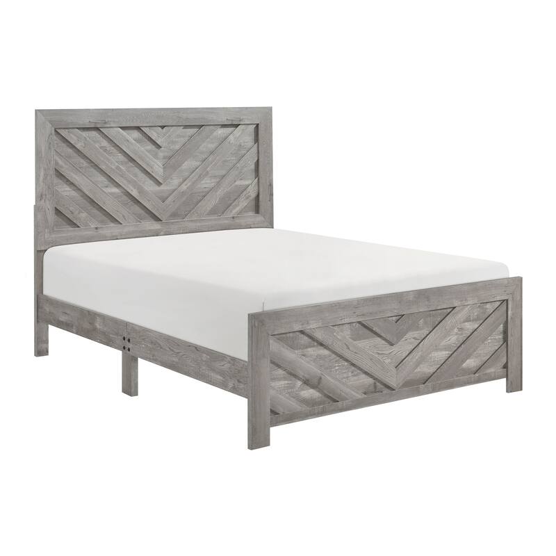 Queen Size Panel Bed with Gray Finish, Modern Rustic Design, Wooden Bedroom Furniture