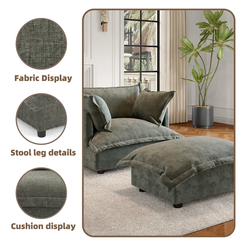 Modern Cloud Chaise Longue Accent Chair with Ottoman set