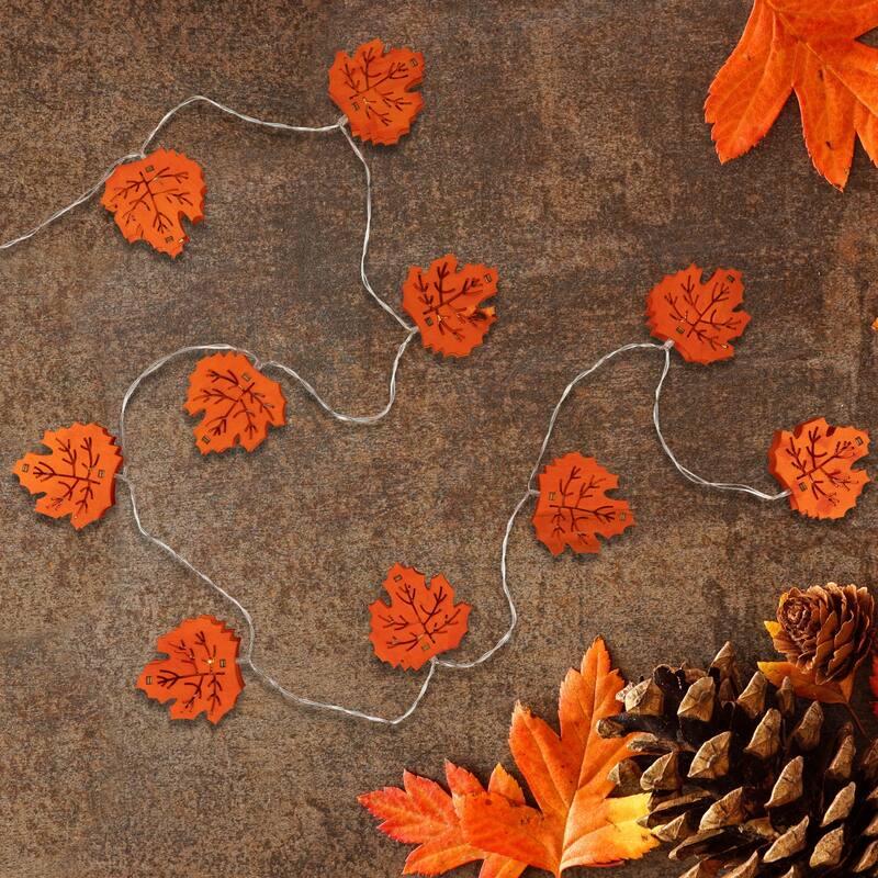 LED Maple Leaves Fall Harvest Fairy Lights - 4.5 ft Silver Wire - 10ct