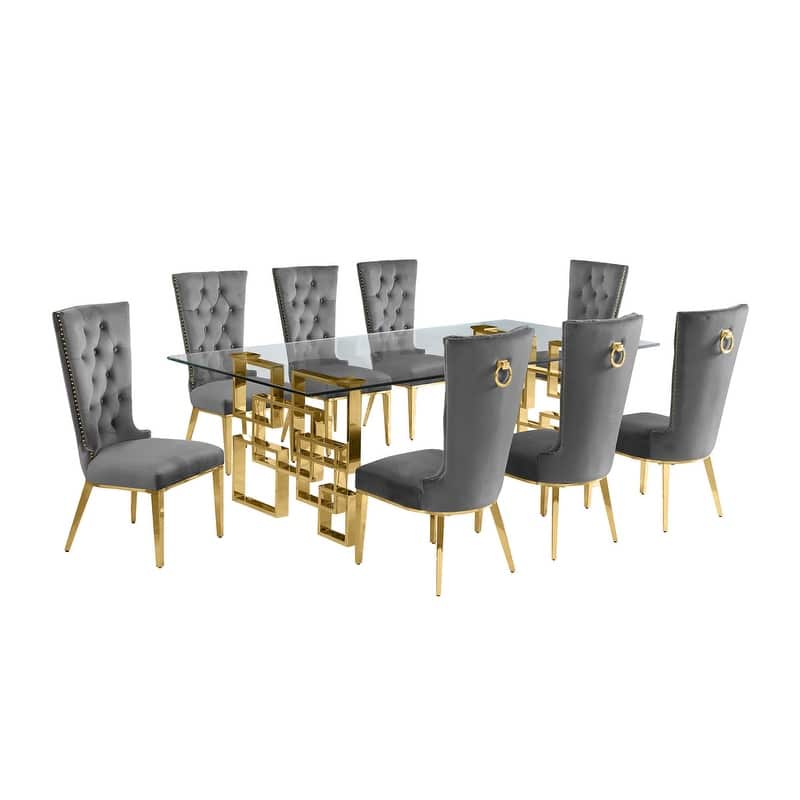 Best Quality Furniture D223/4-SC330-7 Dining Set with 95" 15mm Glass