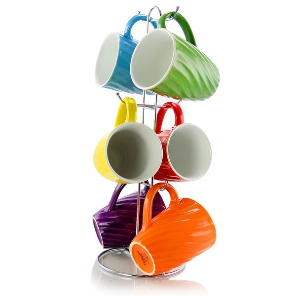 Mr Coffee Color Delight 10 oz Stoneware Mugs with Metal Rack, Set of 6. Opens flyout.