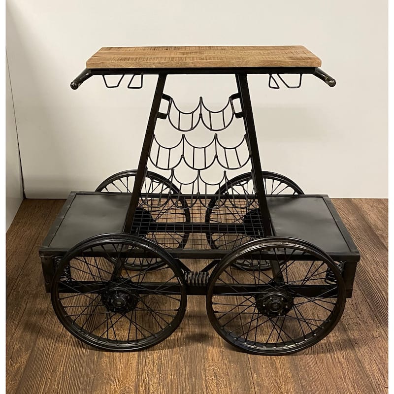 Rustic Black Rail Car Bar Cart - 28" W x 44" D x 41" H - Black - Wood
